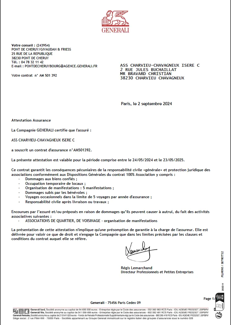 Contrat d'assurance de l'association