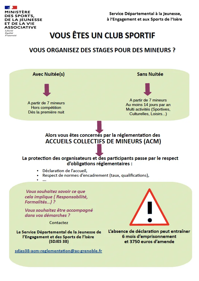 Organisation stage sportif pour jeunes licenciés